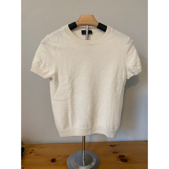 Quince Sweater Mongolian Cashmere Tee Shirt Short Sleeve Crew Neck Cream Size Sm - Picture 3 of 12